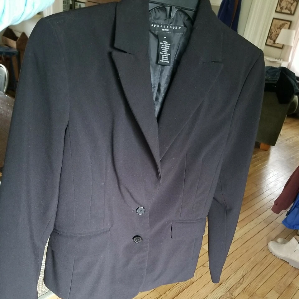 Blazer negro Apostrophe chaqueta de negocios para mujer Petite 8P poliéster rayón lycra Foto 4 de 4