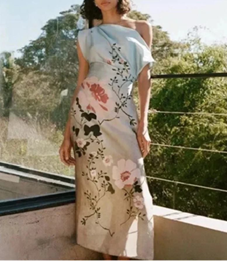 BLOGGER FAVE !!!❤️ZARA SATIN EFFECT ASYMMETRIC FLORAL MIDI