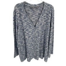 Susan Graver Womens Space Dyed Cardigan Sweater Top Blue Womens Size 3X V Neck