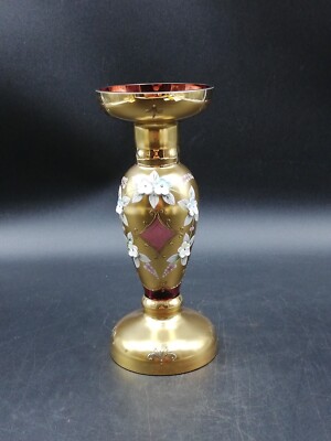 Kerzenständer Bohemia Emaille Blüten Gold Handarbeit vintage