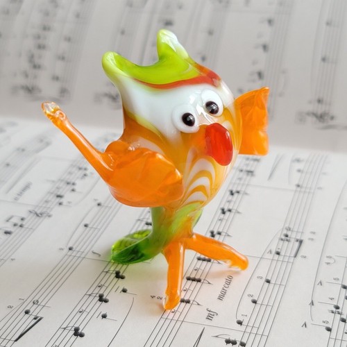 Hand Blown Glass Orange-Green Owl Figurine | Unique Collectible Sculpture 3" - Picture 2 of 7