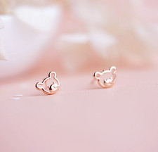 Tiny Teddy Bear Rose Gold Plated Stud Earrings