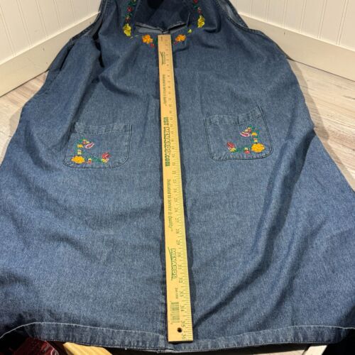 VTG Argee Denim Dress Womens XXXL Floral Embroidered Cottagecore Modest Granny - Foto 2 di 7
