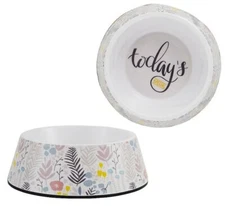 Whisker City Ditsy Garden Flower Melamine Cat Bowl, (1) 12 oz Food Dish, No Slip