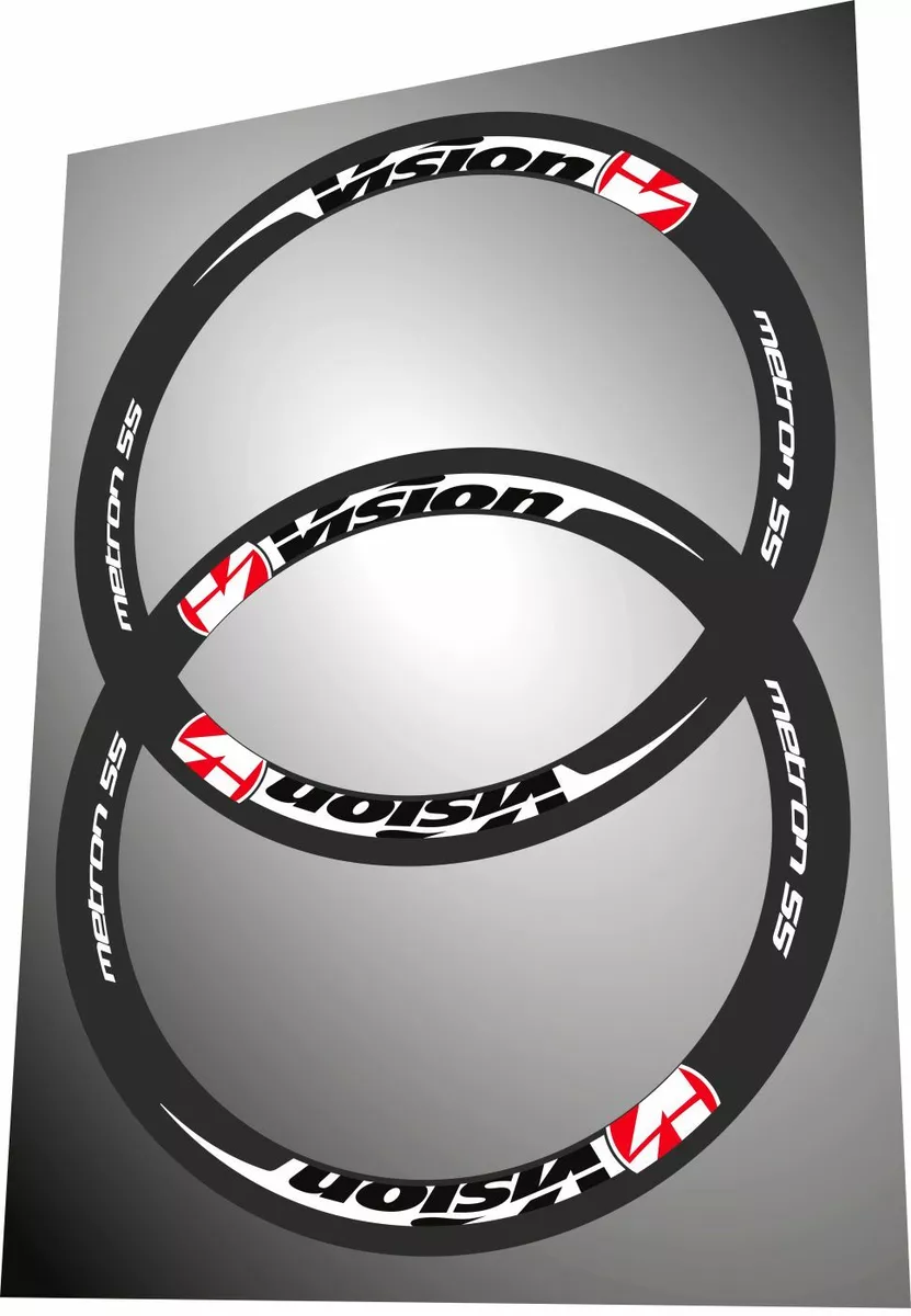 VISION METRON 55 RED WHITE REPLACEMENT RIM DECAL SET FOR 2 RIMS