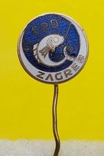 SRD Zagreb, Fishing, Angeln, Peche, Fish, hook, haken, vintage badge KASUN 1960s
