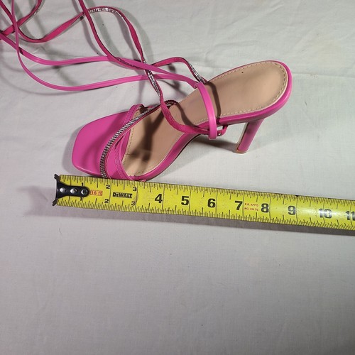 Unbranded Pink Gladiator Stiletto Sandals Womens Sz 7 Rhinestone Accent Open Toe - Picture 8 of 10