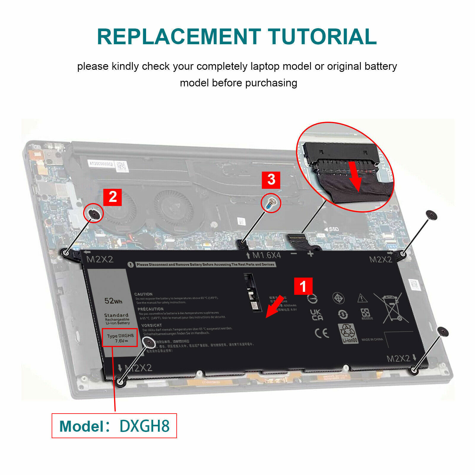 Dell XPS 7390, 9370, 9380 & Inspiron 7391 Battery Replacement - 52Wh 4-Cell, Open Box Like New 8 thumbnail image