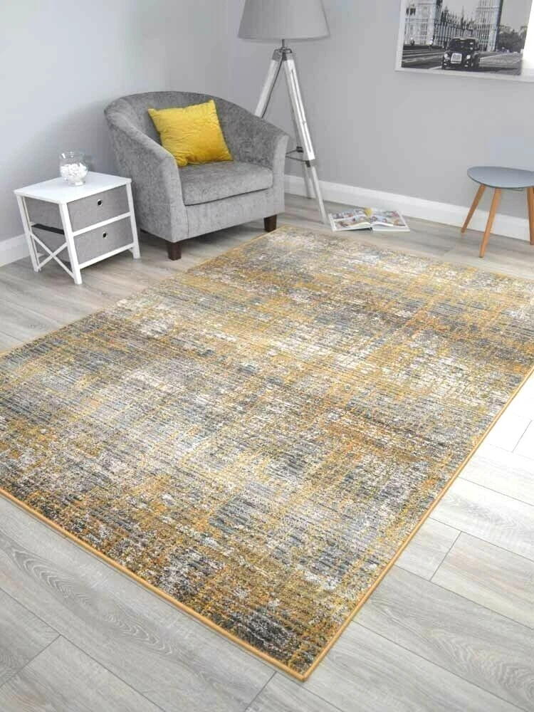 Ochre Mustard Grey Gold Rugs Small Extra Large Marble Floor Carpets Soft Thick