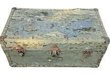 Antique Green Steamer Trunk Original Hardware Metal Eagle Lock Company Chest