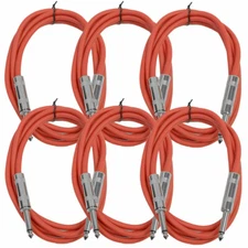 SEISMIC AUDIO New 6 PACK Red 1/4" TS 6' Patch Cables - Guitar - Instrument