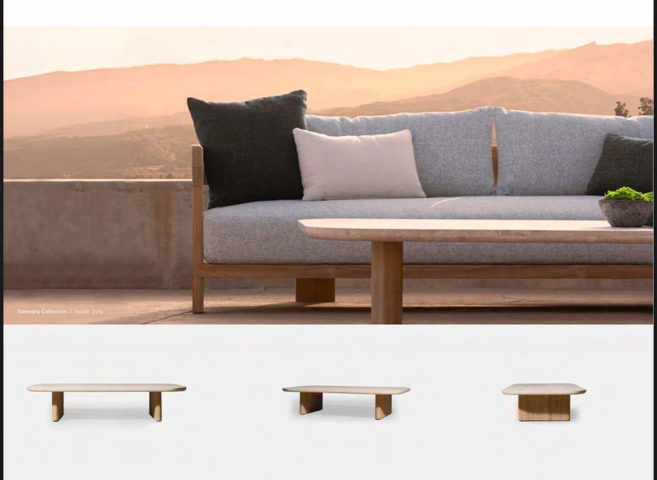 Mesa de centro exterior de mármol (travertino) y teca Foto 3 de 3