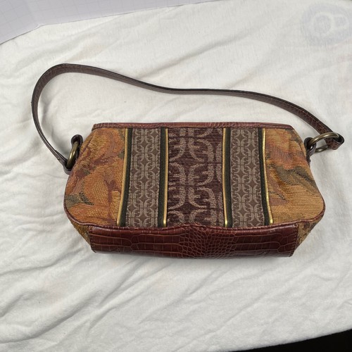 fossil vintage tapestry shoulder bag brown faux croc trim y2k handbag 11x6