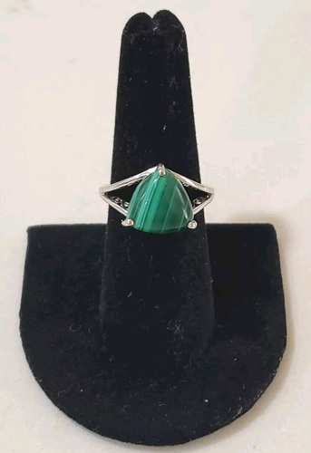 Stylish Vintage Signed STS Sterling 925 Trillion Cut Malachite Ring- Sz. 6.75 - Picture 2 of 10