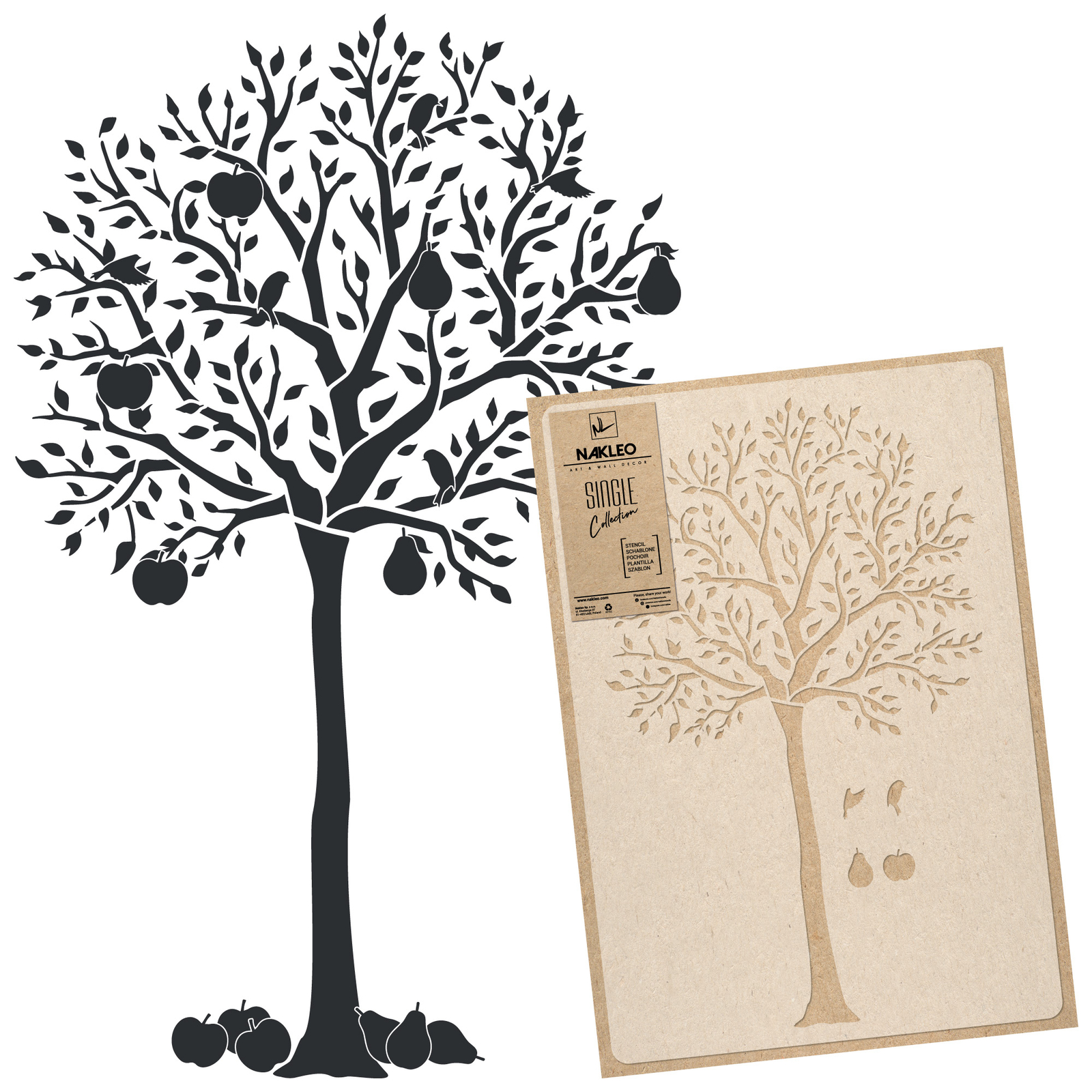 Pochoir arbre à fruits 104x167cm pour peindre un grand motif mural sans papier peint