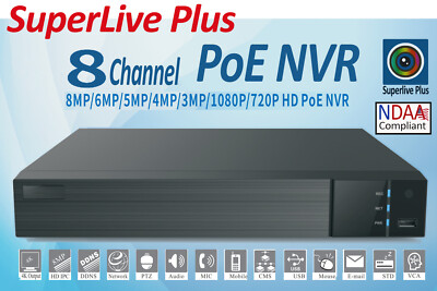 SuperLive Plus 8MP 4K 8CH PoE NVR Supports 8CH IP Cameras with PoE H.265 NDAA