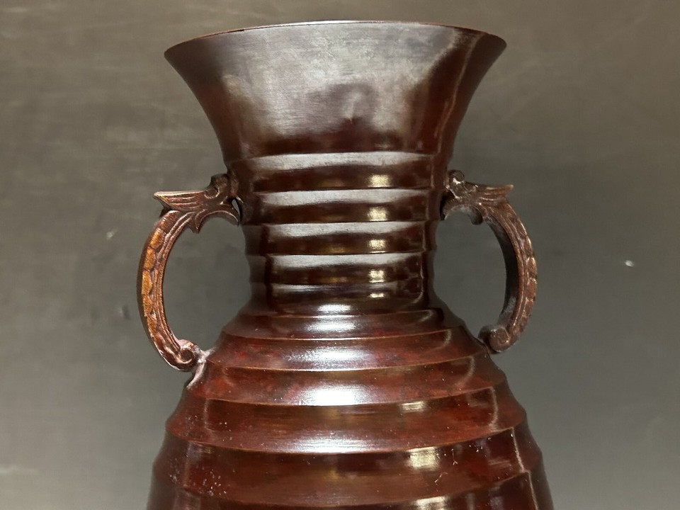 Ikebana 203 Japanese Vtg Signed Copper Metal Dragon Handles Flower