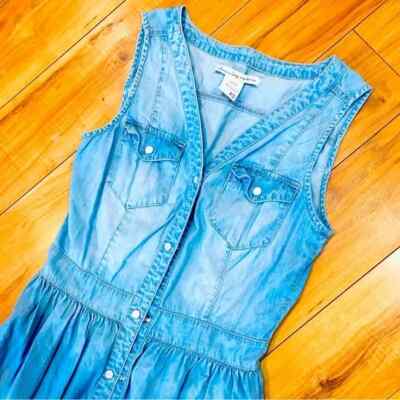 american rag denim dress American Rag Company denim western style mini dress summer sleeveless rodeo