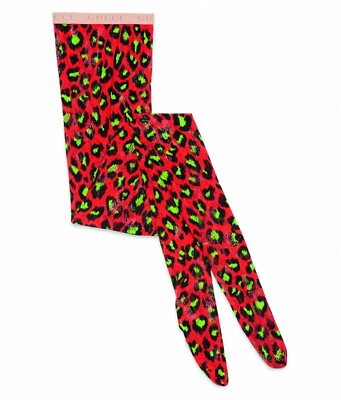 Gucci Women's Red Stretch Tights with Black/Green Leopard Print S 564130 6567