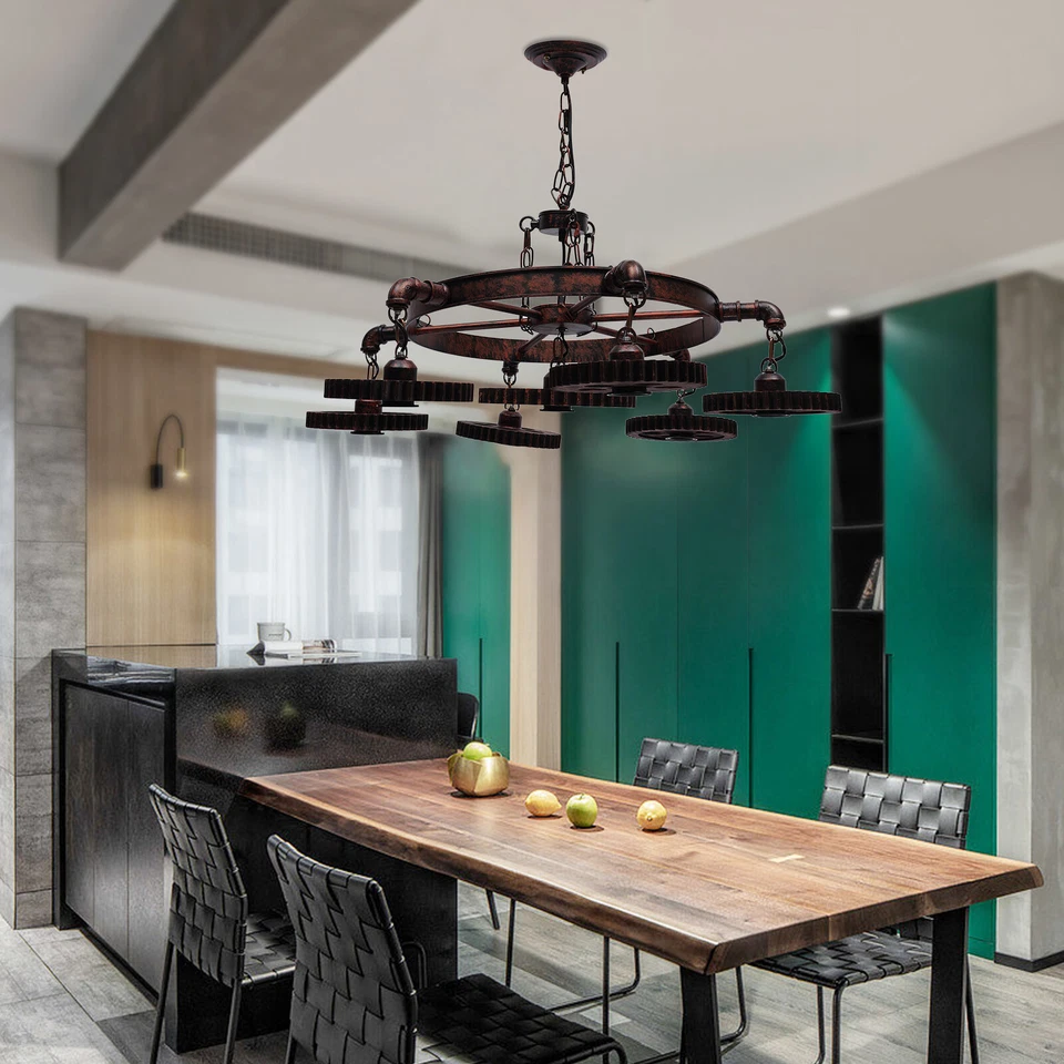 Lámpara de techo industrial retro 7 cabezales engranaje lámpara colgante accesorio Foto 2 de 4