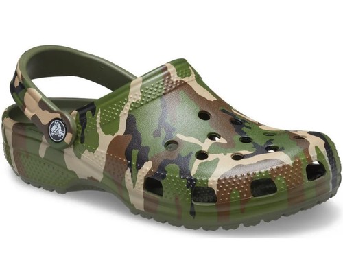 Crocs Unisex-Adult Classic Camo Clogs, Army Green Camo, 11 Men/13 Women