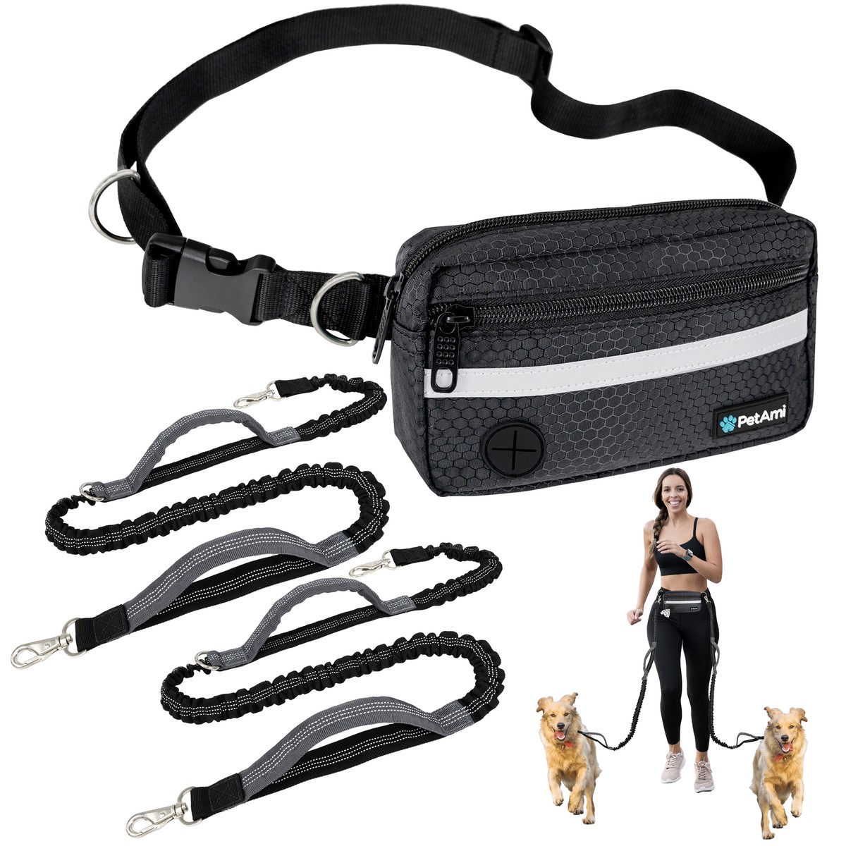 Dog Leash Waist Belt Hands Free Running Jogging Walking Fanny