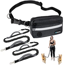 Dog Leash Waist Belt Hands Free Running Jogging Walking Fanny 2 Bungee Leashes