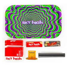 Metal Rolling Tray Trippy Combo Bundle Kit RAW, SKY HIGH Gift Pack Set #2