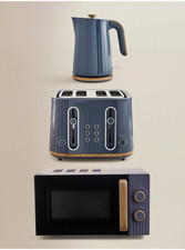 Navy Wood Textured Scandi Kettle Toaster Microwave Set Stylish Kitchen Esential