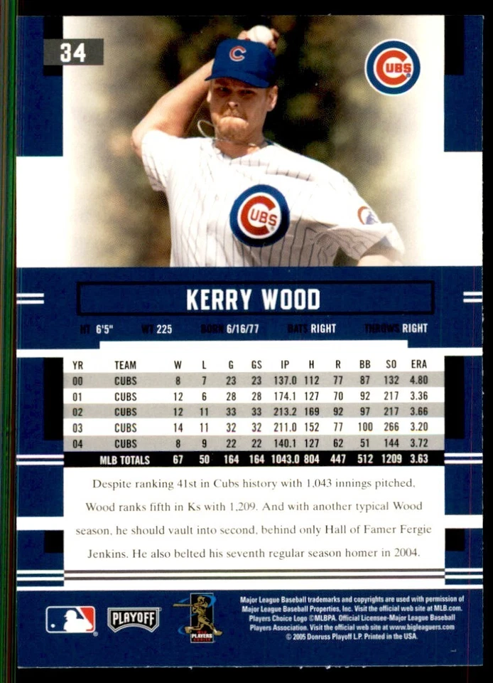 2005 Playoff Prestige Kerry Wood Baseball Cards #34 - Image 2 of 2