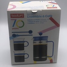 Bodum Blue Bistro French Press Coffee Maker  With Two Glasses And Two Spoons NIB