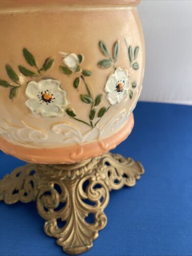 Oil Hurricane Lamp Tank Hand Painted Floral Glass BASE ONLY, Electric - Picture 6 of 10