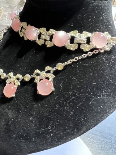 Pink Moonglow Necklace And Bracelet Art Glass - image 1