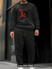 Graphic Print, Men's Casual track suite, Long Sleeve Round Neck