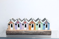 Row of 6 Beach Huts * Seaside Coastal Home Decor Ornament