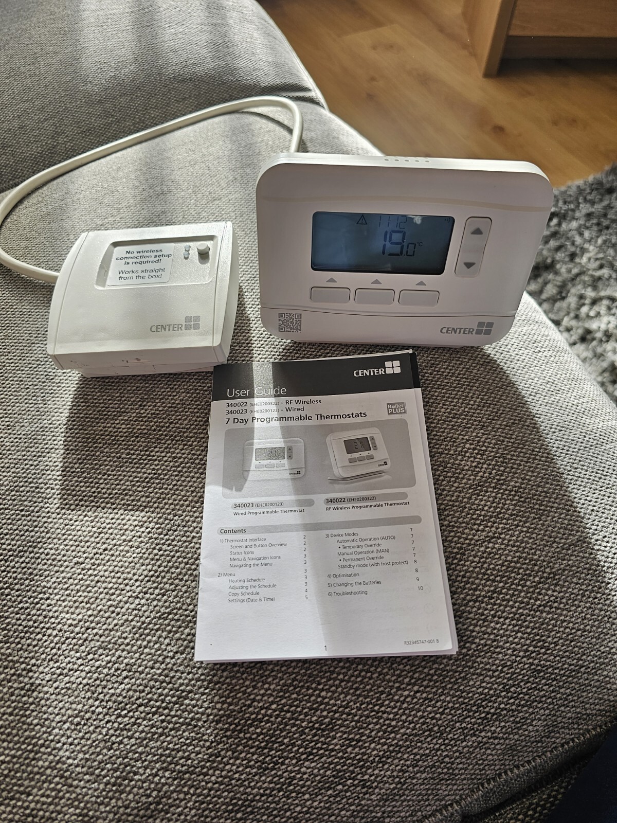 Center RF Wireless 7 Day Programmable Room Thermostat & Reciever CB