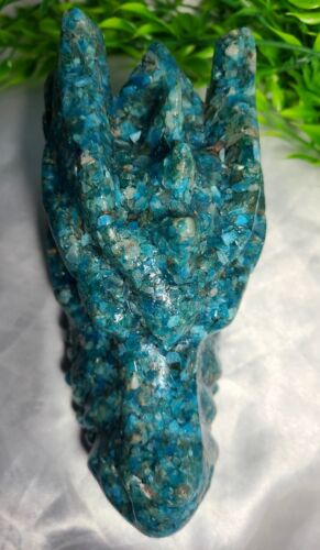 Großer 6,2" 952g seltener blauer Apatit ORGONIT Drachenkopf Schädel Schnitzerei Kristall - Bild 3 von 10