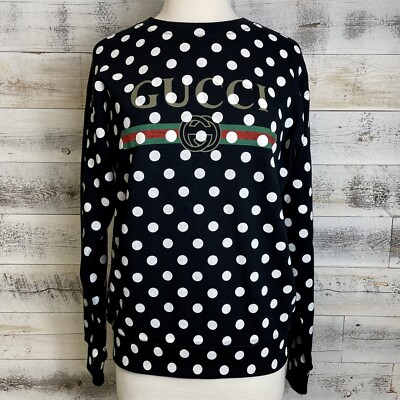 GUCCI Black Sweatshirt Polka Dot Size XS 617964 Logo Graphic Boho Retro Trendy