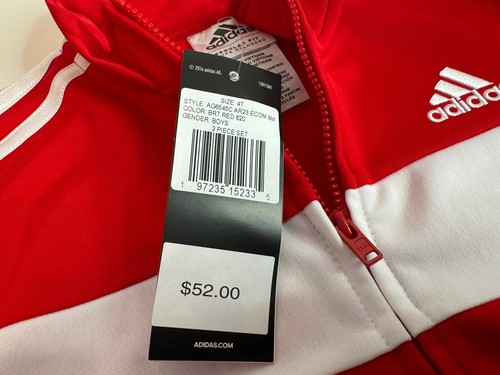 Adidas Kids Track Jacket Size 4T Red White Polyester Boys New Tags Full Zip - Picture 4 of 6