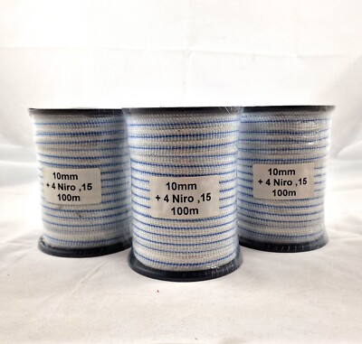 Weidezaunband 10mm 100m Weidezaunband 4 Leiter Nirosta, 3 Stück im Konvolut