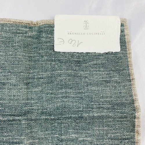 Brunello Cucinelli verde cotone lino tessuto tasca quadrata nuovo con etichetta - Foto 2 di 6