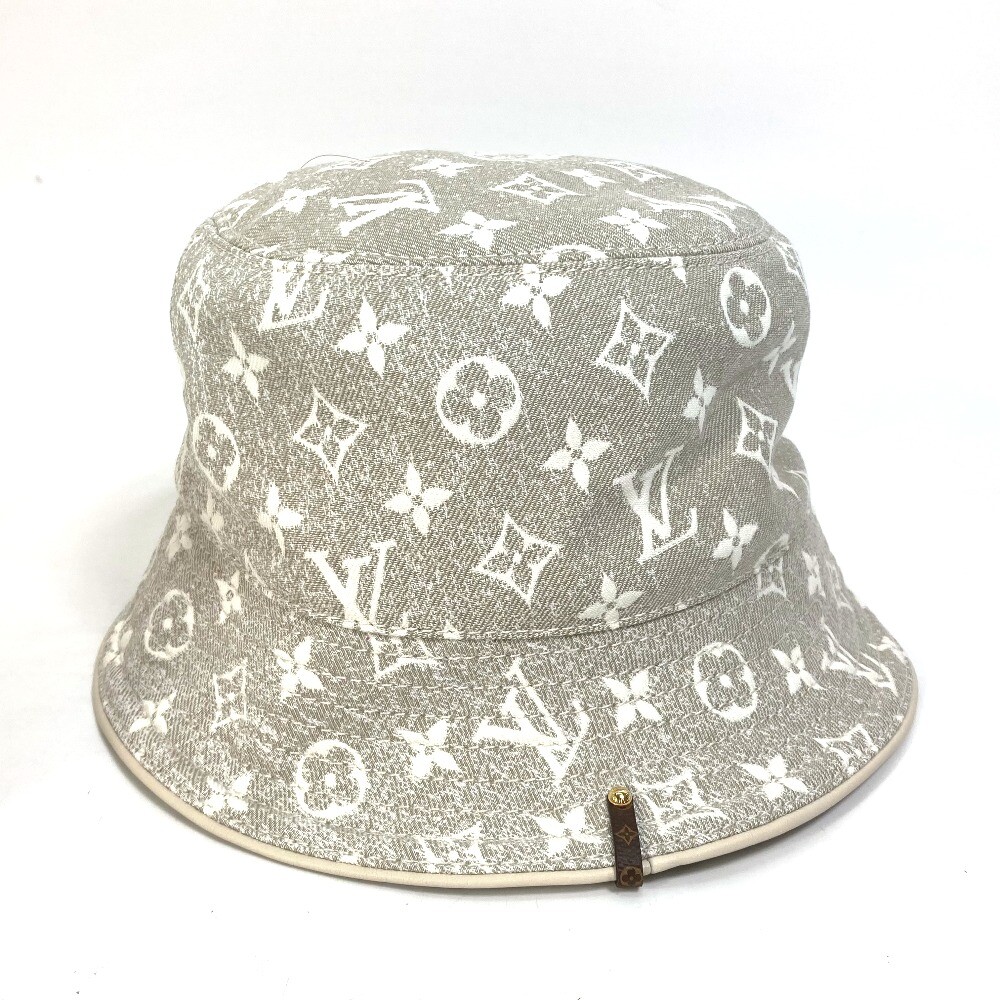 AUTH LOUIS VUITTON M7058S BUCKET HAT JACQUARD DENIM WOMEN'S BEIGE