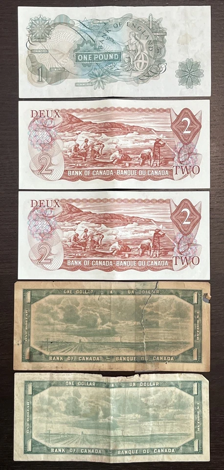 1954 $1 1974 $2 Canada & 1970's £1 England SOME UNC, IN SERIES, QEII 5 Notes - Image 2 of 3