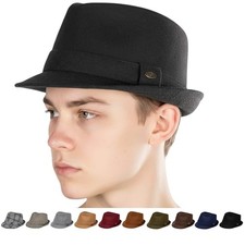 Men  s Fedora Hat   Vintage Wool Blend Short Brim Dress 7 1/4-7 5/8 Charcoal