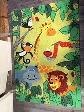 Kid Jungle Animal Area Rug 5x7 Playroom Nursery Safari Giraffe Lion Monkey Large