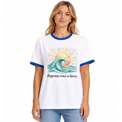 Ocean Waves Damen Ringer T-Shirt Happiness Comes In Waves Sommer Geschenk
