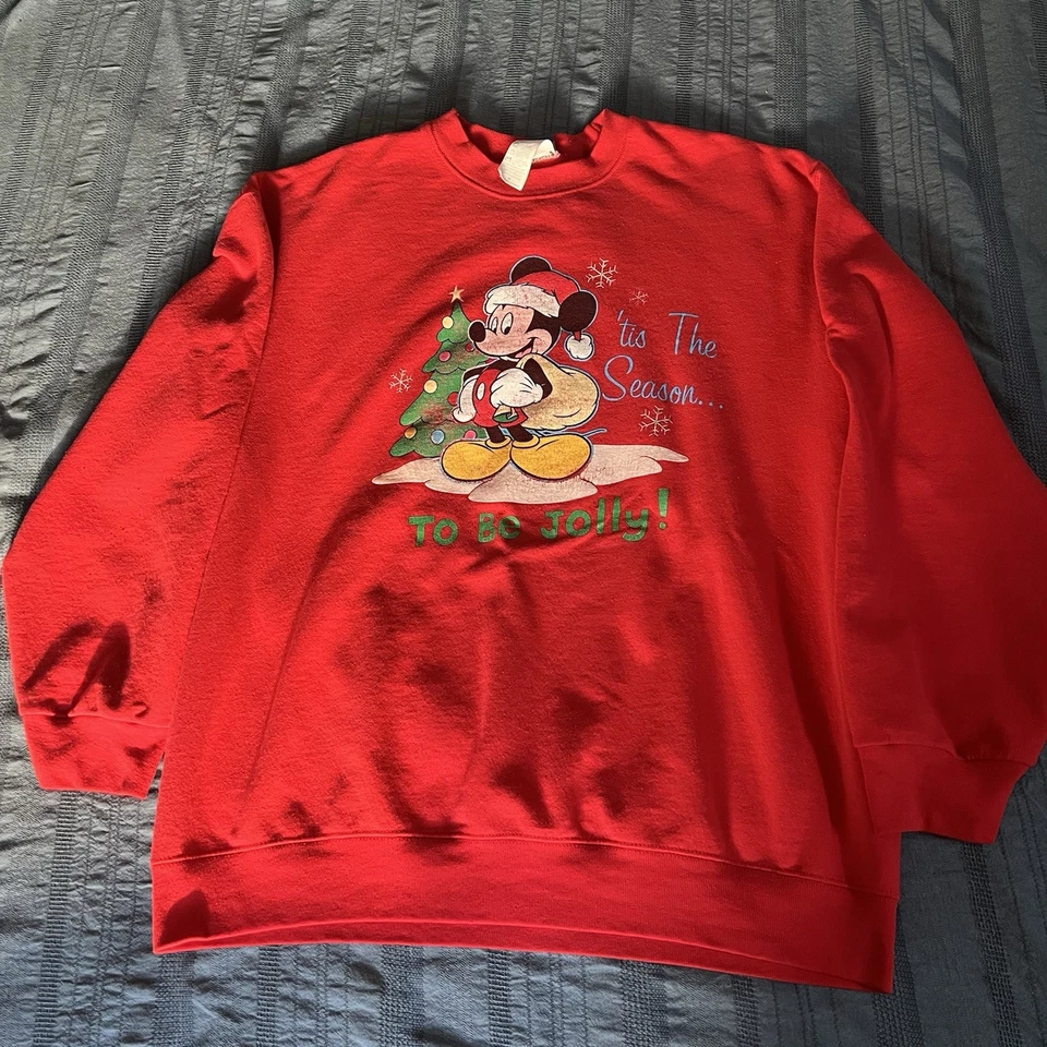 Tis la temporada Mickey Mouse Sudadera Roja Vintage Disney Navidad Suéter XL Foto 2 de 4