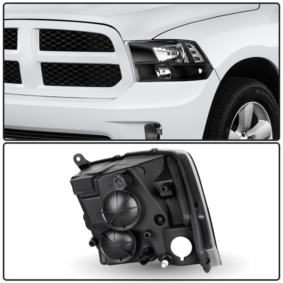 Headlights Assembly for 2009-2018 Dodge Ram 1500 2500 3500 Black Quad Headlamps Foto 3 de 4