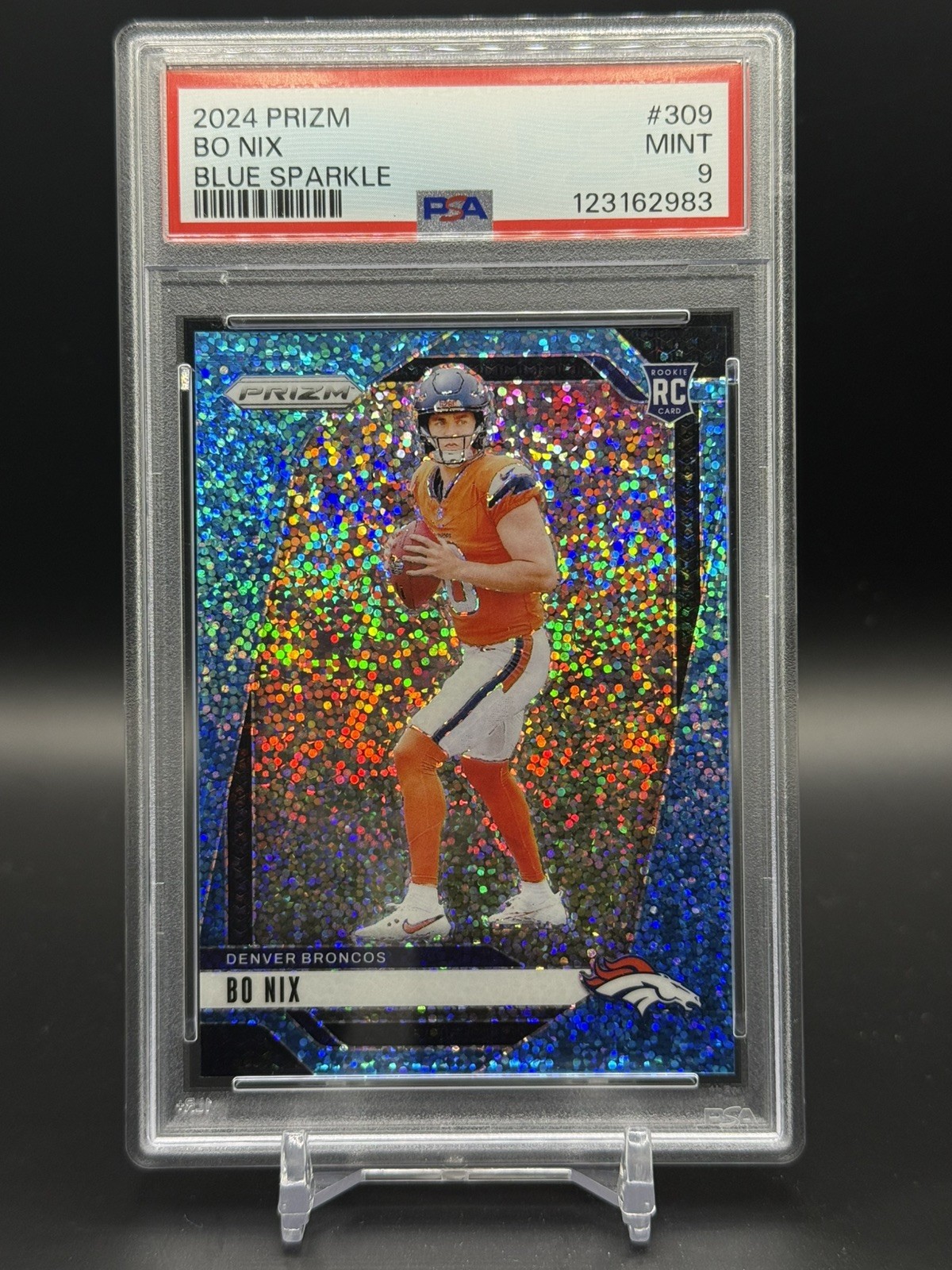 2024 Panini Prizm - Rookies Bo Nix #309 Blue Sparkle Prizm /96 (RC)