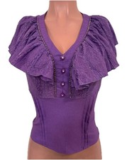 Y2K Purple Fitted Ruffled Tiered Studded S/S Dark Girlie Blouse Top Whimsigoth M